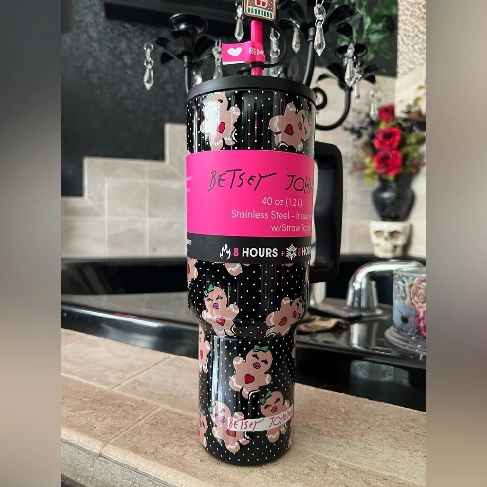 🤍🖤 Betsey Johnson 40oz Insulated Stainless Steel gingerbread Tumbler - NWT🤍🖤